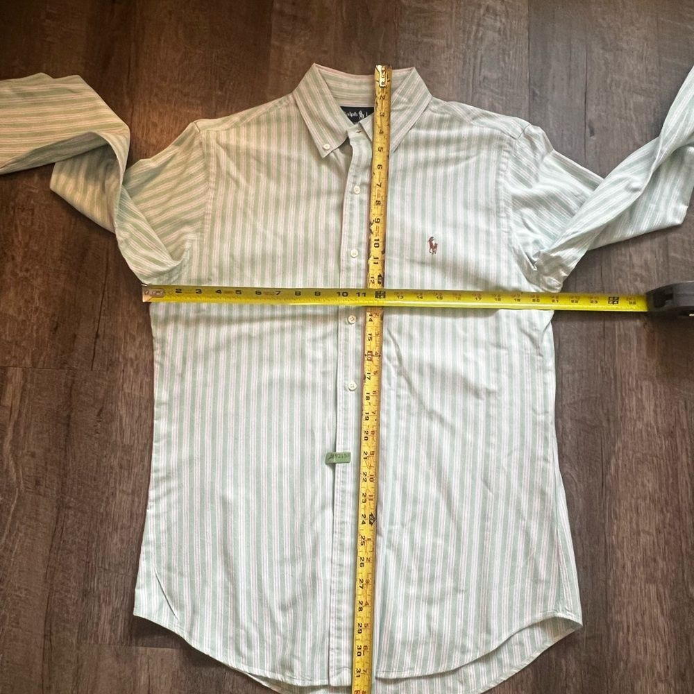 Ralph Lauren Mens Shirt Custom Fit Button Down Long Sleeves Striped Green Medium - Picture 6 of 9